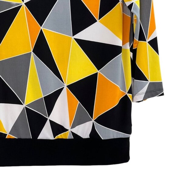 Susan Graver Pullover Top Orange Black Print Size XS 3/4 Sleeve V Neck Band Wais - Picture 5 of 11